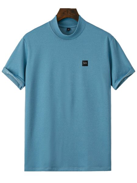 

men letter patch detail mock neck tee t0tz#, White;black