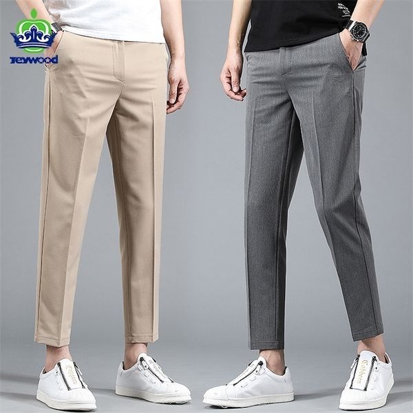 

spring summer business suit pants men thin formal slim fit classic office ankle length straight casual trousers brand clothing 220509, Black