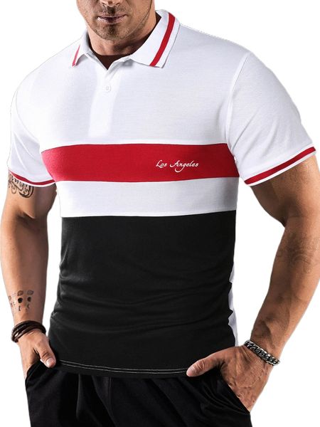 

men letter graphic colorblock polo shirt e5se#, White;black