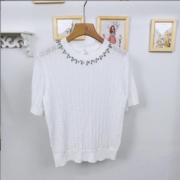 

66 2022 runway summer brand same style sweater pullover t shirt crew neck short sleeve women's sweaters wante, White;black