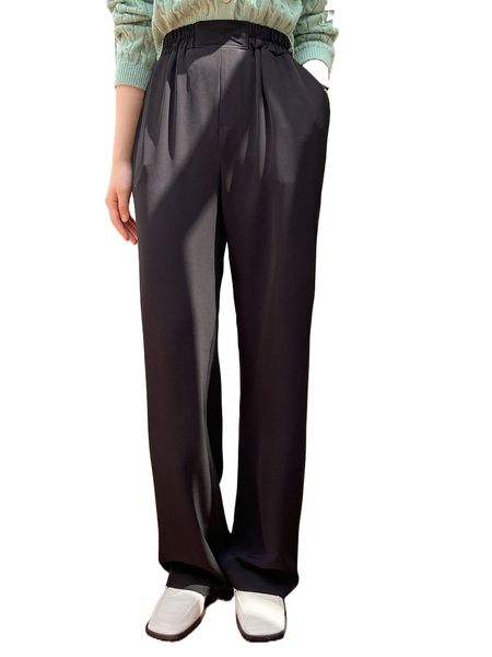 

dazy solid elastic waist wide leg pants 30kl#, Black;white