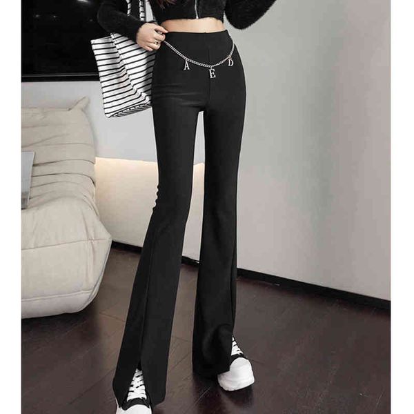

women's pants & capris leg refined upgraded version 2.0 2022 fashion waist letter chain straight tube split micro pants 74dl, Black;white