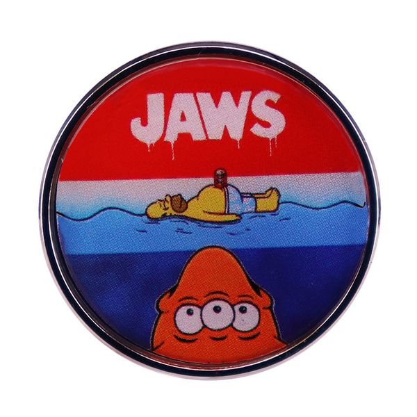 

cartoon jaws movie parody poster art brooch badge pin fashion jewelry, Blue