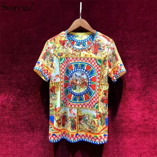 

svoryxiu summer womens cotton tshirt runway baroque printing diamond vintage women tshirt 210320, White
