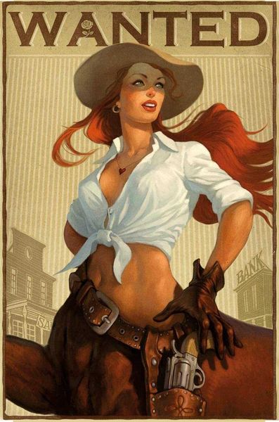 

occidental cowgirl pin up girl tin sign custom metal sign 8x12in-bar cafe restaurant home decor