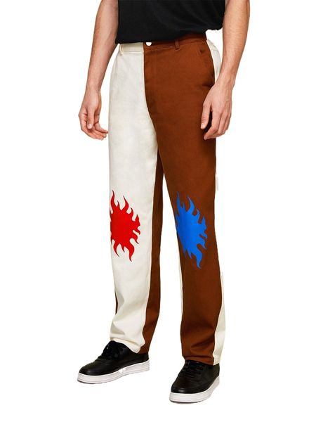 

x rare casualty men color block fire print straight leg pants k8uf#, Black