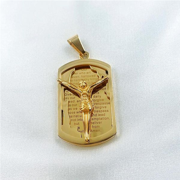 Collane con ciondolo Gesù Cristo Catena cubana in acciaio inossidabile Collana con targhetta per cani Uomo Donna Gioielli placcati in oro Amuleto Ciondolo regalo