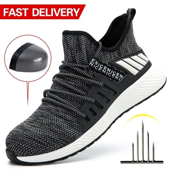 

safety shoes men women steel toe cap sport airflow work boots puncture-proof sneakers indestructible construction outdoor 220616, Black;brown