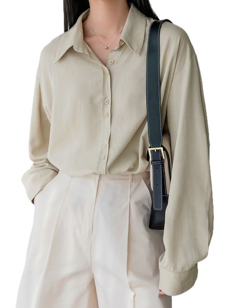 

dazy-less solid button front drop shoulder blouse q4cm#, White