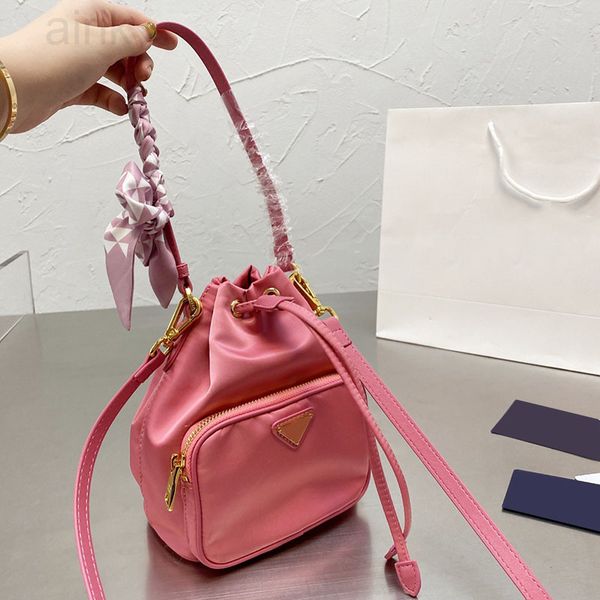 

fashion p nylon drawstring bucket bag handle tote crossbody shoulder multi pochette detachable strap womens mini desig