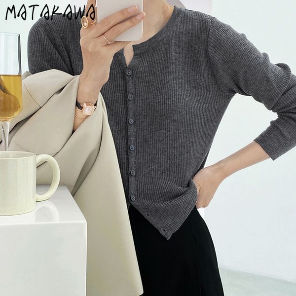 

thin oneck knitted cardigan womens spring and summer harajuku sweater longsleeved crop 210506, White