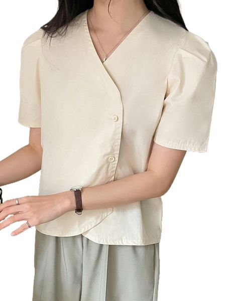 

dazy button front puff sleeve blouse b4x0#, White