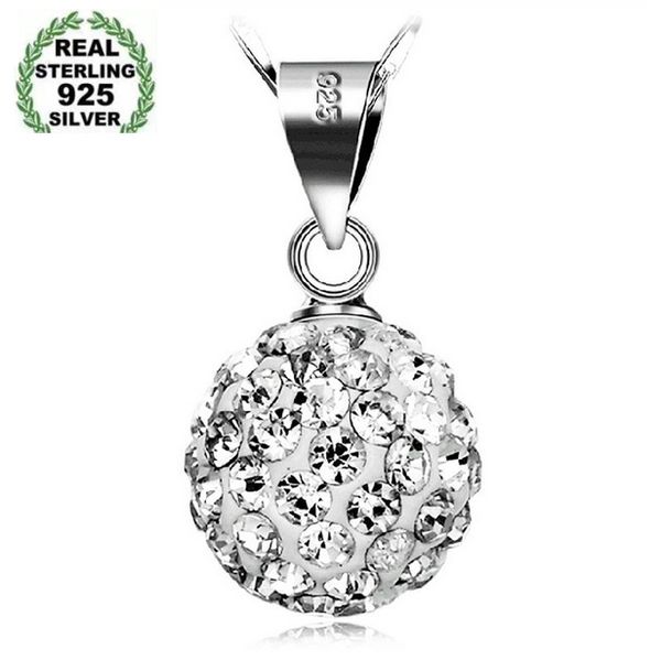 Fina 100% real 925 Sterling Silver Shamballa 10mm Disco Ball Ball Colares de pingente austríaco Jóias de colar de moda de cristal austríaco para mulheres