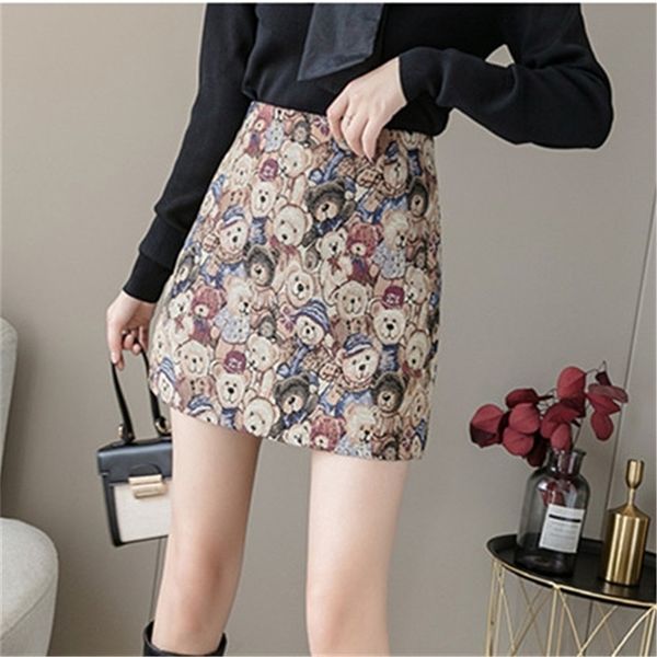 

autumn and winter fashion design sense high waist personality printed aline skirt 210306, Black