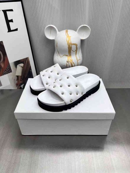 

sandals summer flat slippers leather sunflower metal rivet thick bottom open toe casual beach, Black