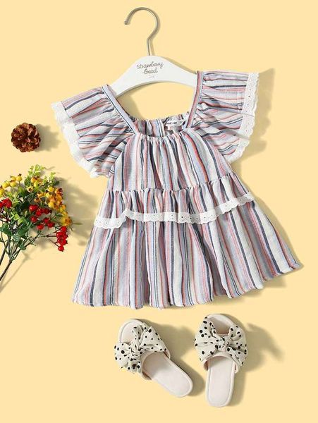 

toddler girls ruffle armhole striped peplum she, White;black