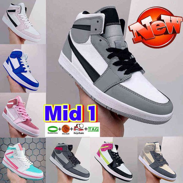 

mid 1 est 1s mens designer basketball shoes light smoke grey 2.0 shadow red pink, Black