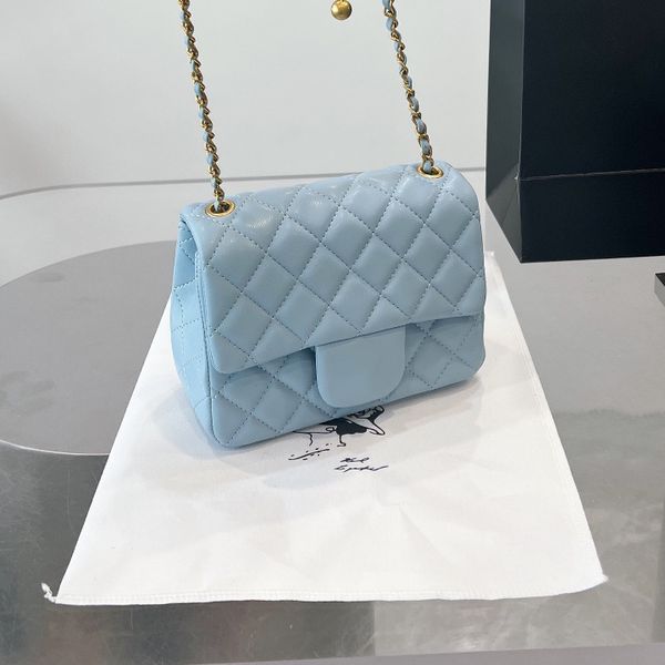 2024 Borsa da 17 cm Mini Crush Ball con patta Quadrata Candy Nove colori Tracolla classica a catena scozzese trapuntata Borsa da donna in metallo dorato con tracolla Designer Borsa da donna di lusso