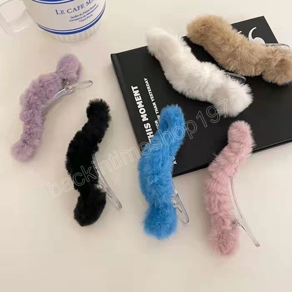 

elegant soft plush clips female fashion large hair claw for women girls winter hair clip barrettes hair accessories, Slivery;white