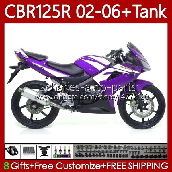 Fairings de OEM para Honda CBR-125 CBR 125 R CC 02-06 Bodywork 124No.138 CBR 125R 125cc CBR125R 2002 2003 2004 05 06 CBR125RR CBR-125R 02 03 04 2005 2006 Corpo branco roxo + tanque