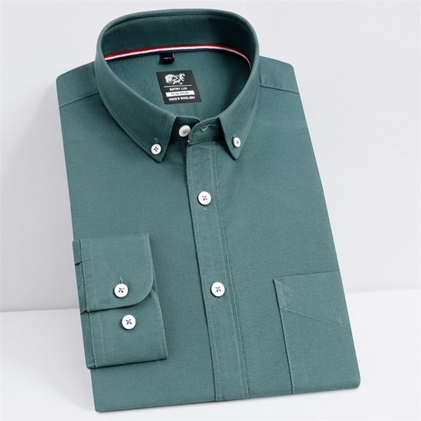 

men's long sleeve oxford woven shirt single patch pocket 100% cotton casual button-down collar standard-fit versatile shirts 220330, White;black
