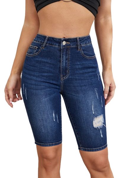 

zipper fly ripped denim shorts 487k#, White;black