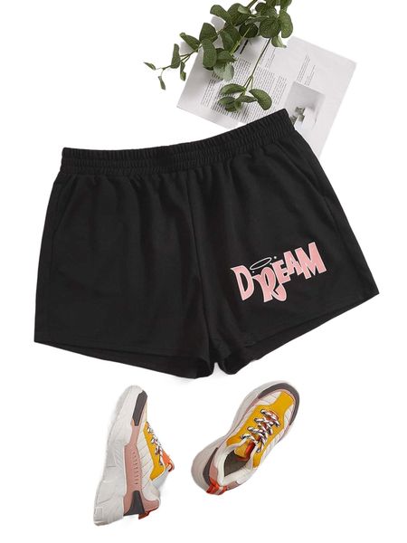 

plus letter graphic shorts 707a#, Black
