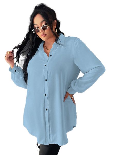 

plus bishop sleeve shirt without belt j1rm#, Black