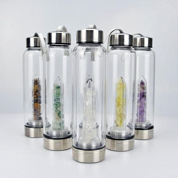 Nova garrafa de água de vidro de quartzo natural de gem