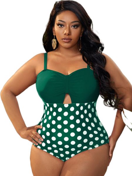 

plus polka dot cut out one piece swimsuit a9qa#, White;black