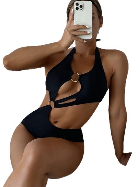 

c.ut o.ut r.ing linked o.ne p.iece swimsuit a4ui#, White;black