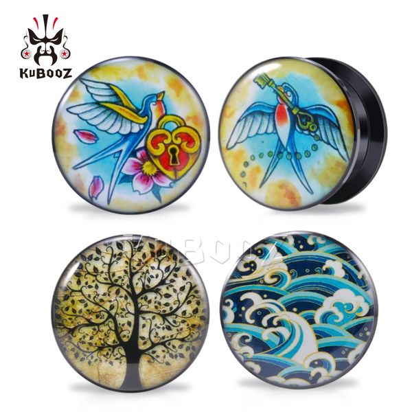 

kubooz acrylic magpie tree waves ear plugs tunnel body piercings jewelry earring gauges piercing expander stretchers wholesale 6-25mm 80pcs, Silver