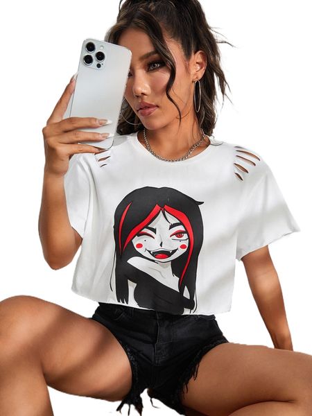 

x mar toons figure graphic cut out tee o28v#, White