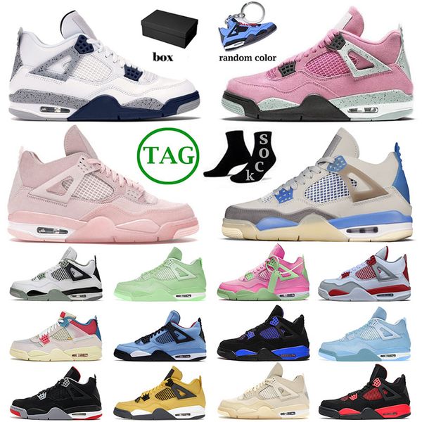 

with box jumpman 4 4s iv designer basketball shoes for mens retro midnight navy sail pink blue thunder black cats green sneakers trainers bi