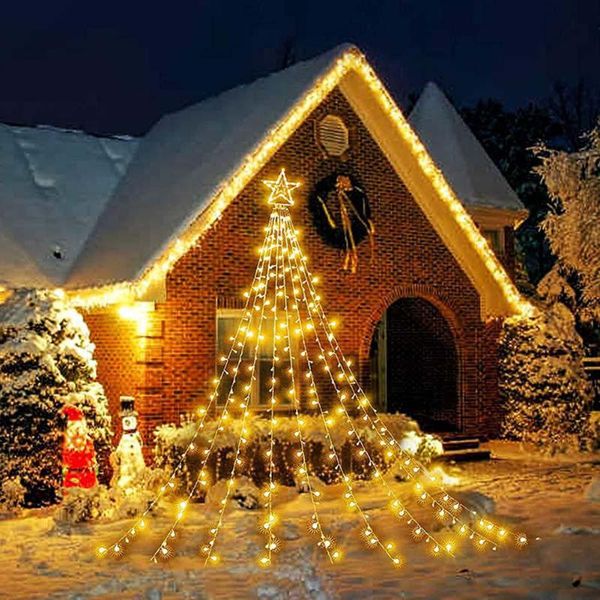 Stringhe Luci natalizie Cascata Stella String Lamp Lampada da esterno impermeabile da appendere per albero Decorazioni da giardino per feste di matrimonioLED LED