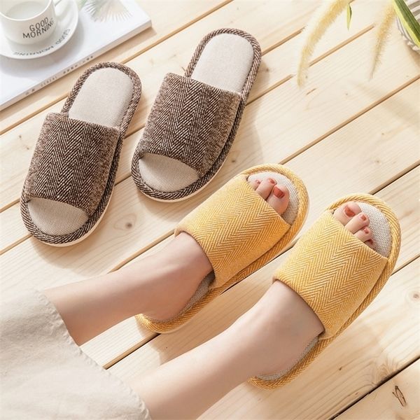 

simple women home slippers floor breathable cotton flax bedroom house ladies shoes nonslip women hemp slippers male 201026, Black