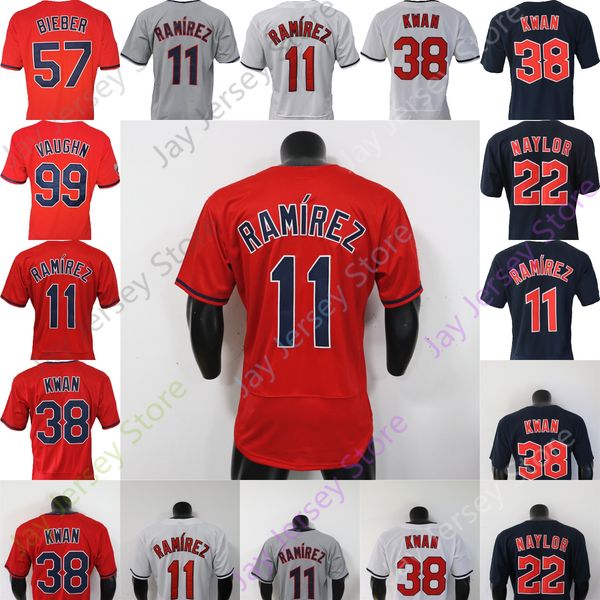 

jose ramirez jersey josh naylor steven kwan shane bieber ricky vaughn red navy white grey player fans, Blue;black