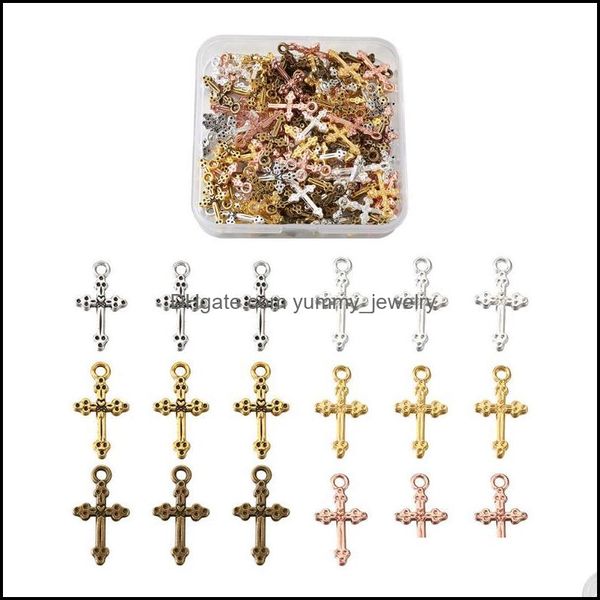 

charms jewelry findings components 120pcs/box alloy cross tibetan style metal crucifix dangle pendants for bracelet necklace earring makin, Bronze;silver