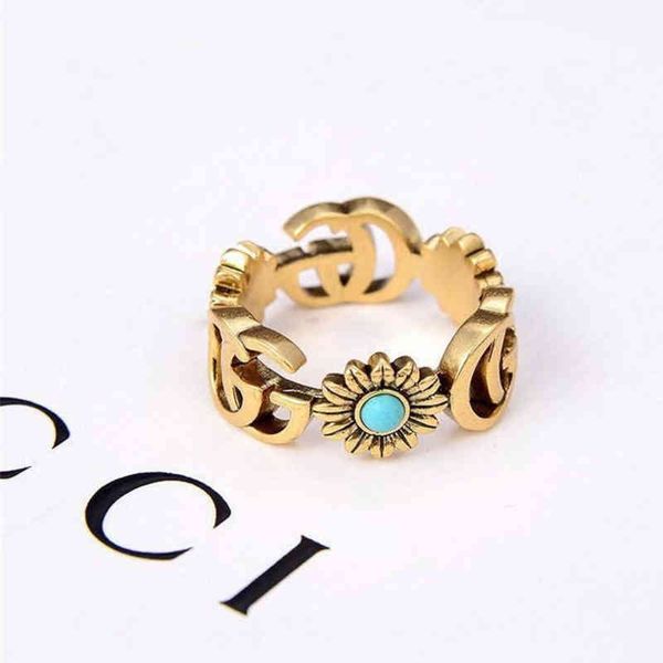 

little daisy ring turquoise hollow make old petal jewel, Silver