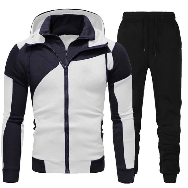 

men tracksuits set spring autumn long sleeve hoodie zipper jogging trouser patchwork fitness run suit casual clothing sportswear 220810, Gray