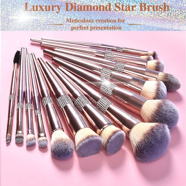 

14pcs Glitter Crystal Makeup Set - Premium Cosmetic Brushes Kit, Bg Rhie Rose Gold Foundation Eye Face Make Up Tools, Synthetic Hair, 2024