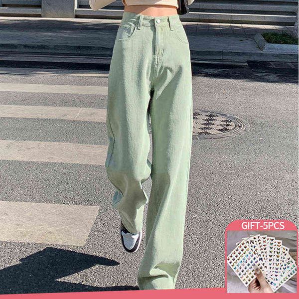 

green straight leg jeans women spring high waist 2022 trend denim pants y2k casual streetwear pants comfort trousers oversize t220728, Blue