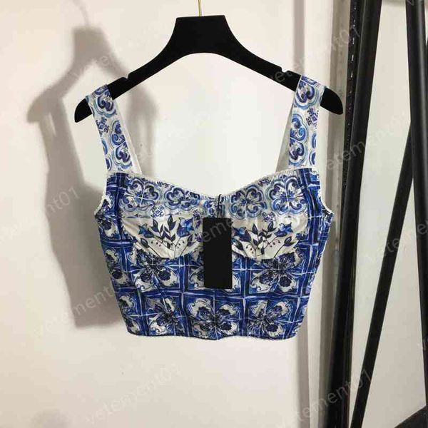 

womens designer tanks camis fashion blue and white porcelain print cool tank brand luxury women clothing
