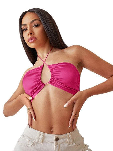 

crisscross tie backless satin halter n8ld#, White