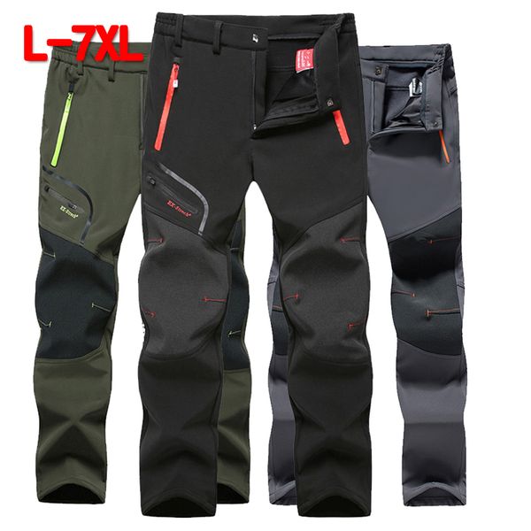 

winter hiking pants men stretch softshell fleece fishing pants outdoors sports tactical waterproof mountain trekking pants mens, Black