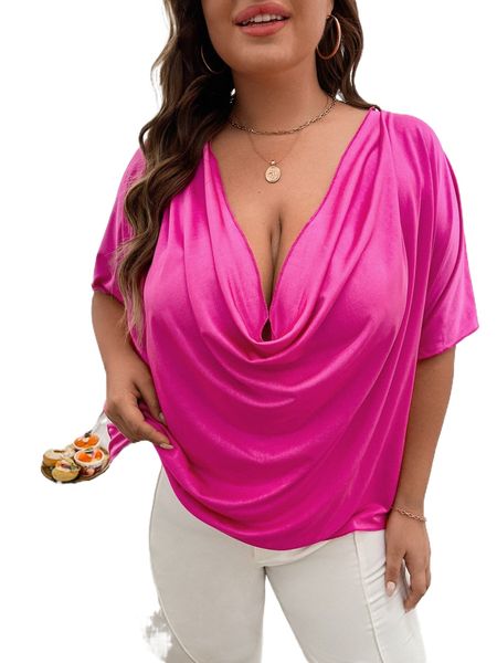 

plus draped collar dolman sleeve tee r0at#, Black