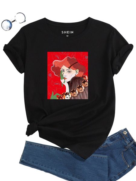 

x sandra jockus figure graphic round neck tee x1b7#, White