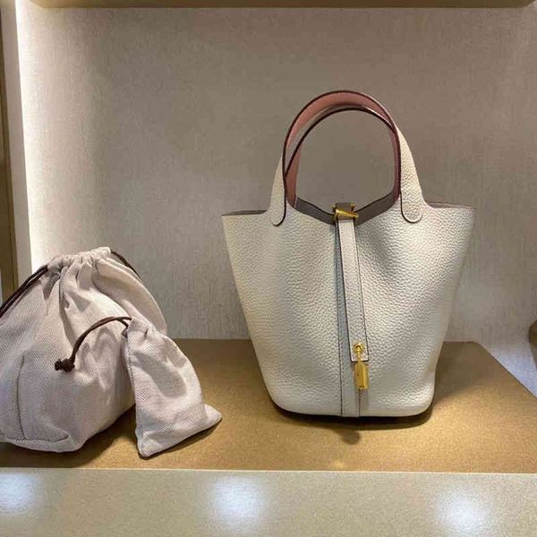 

luxury designer handbags hemes contrast powder pearl women's grey handbag layer togo cowhide vegetable basket soft leather hand bag