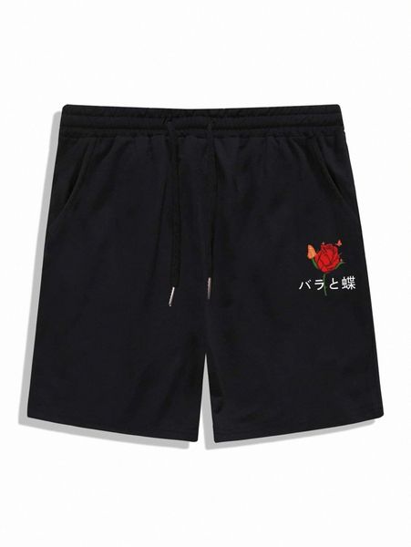 

romwe guys floral print drawstring shorts c3x0#, White;black