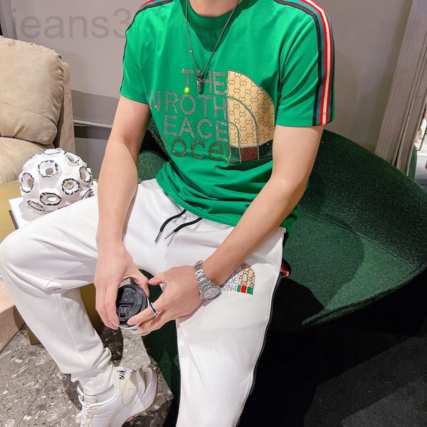 

men's tracksuits designer guangzhou station new men's printed short sleeved leisure summer fashion handsome and versatile two-piec, Gray